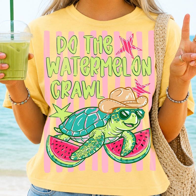 Watermelon Crawl Turtle Comfort Colors T-Shirt Summer