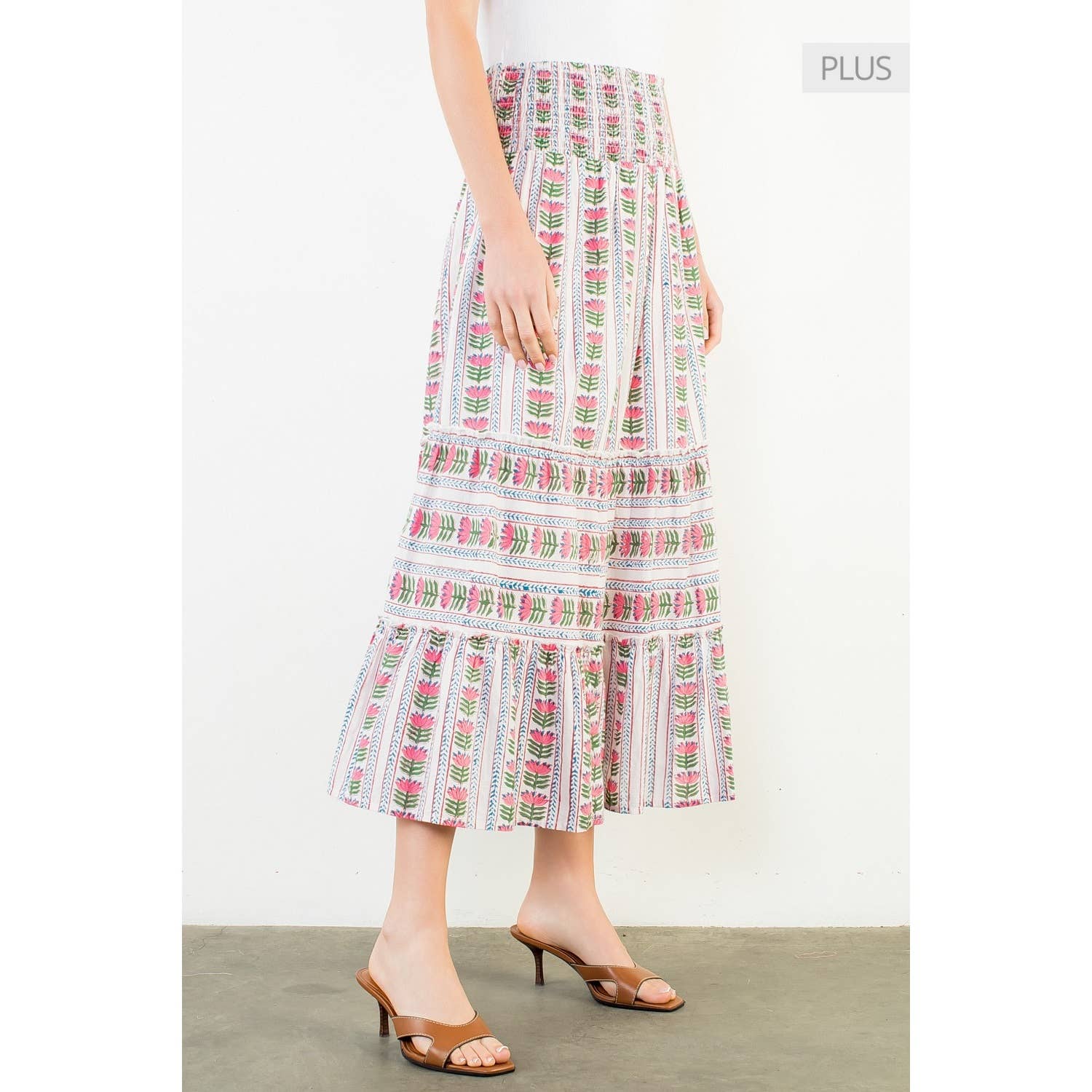 /Size Xl/ Smocked Waist Floral Pattern Long Skirt