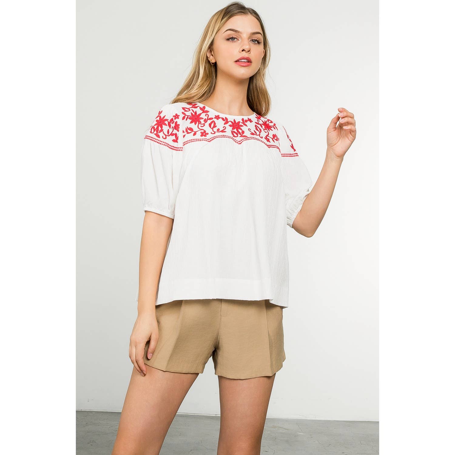 Embroidered Short Sleeve Top