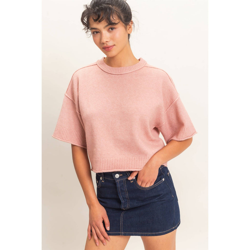Seam Detail Short Sleeve Knit Top