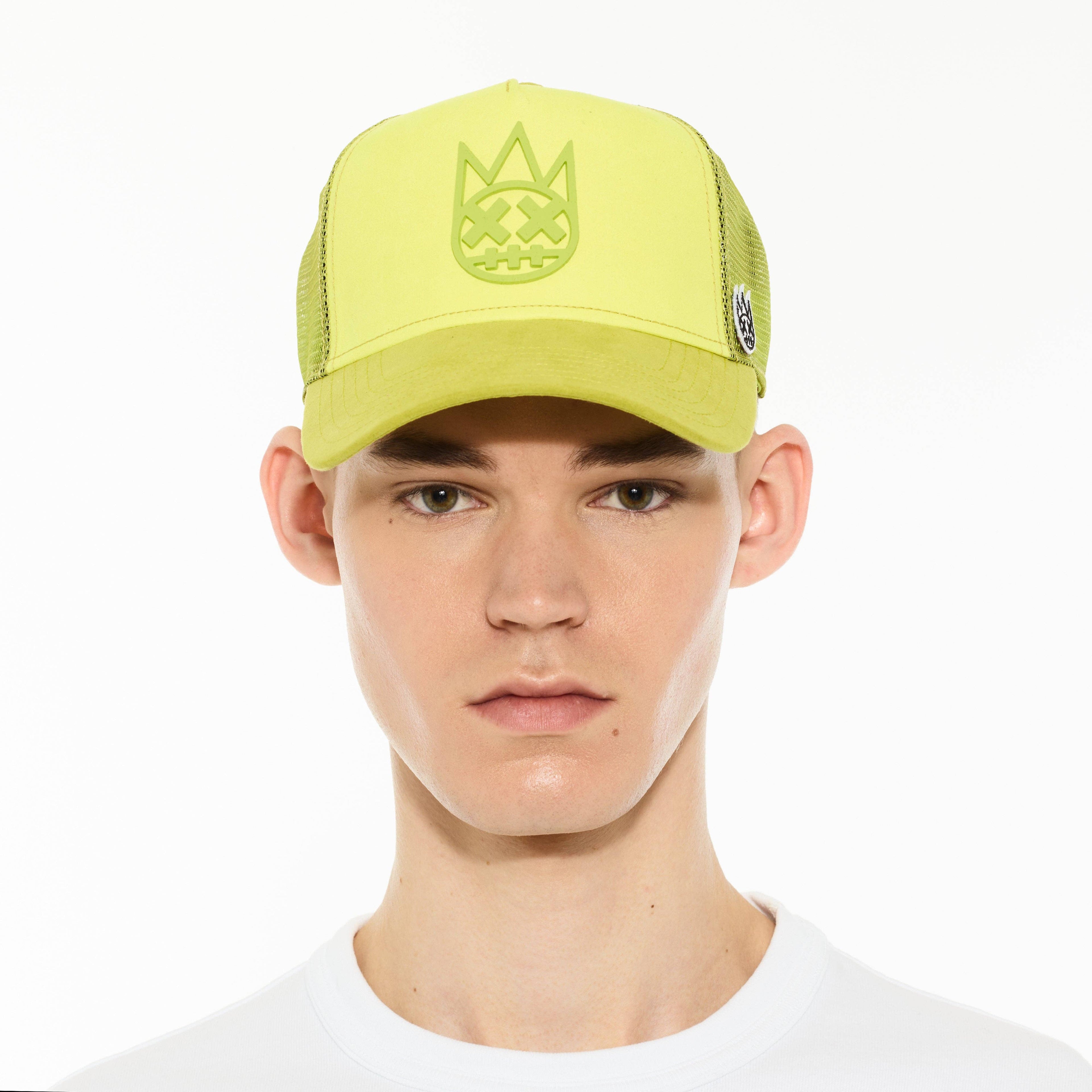 Logo Mesh Back Trucker Hat "Shimuchan" in Neon Yellow