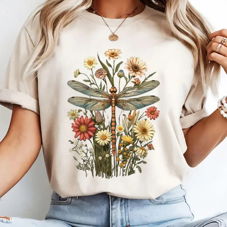 Dragonfly Floral Comfort Colors Tee