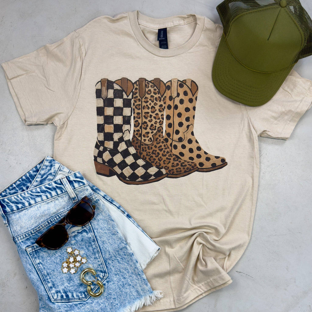 Mixed Print Cowboy Boots Tee