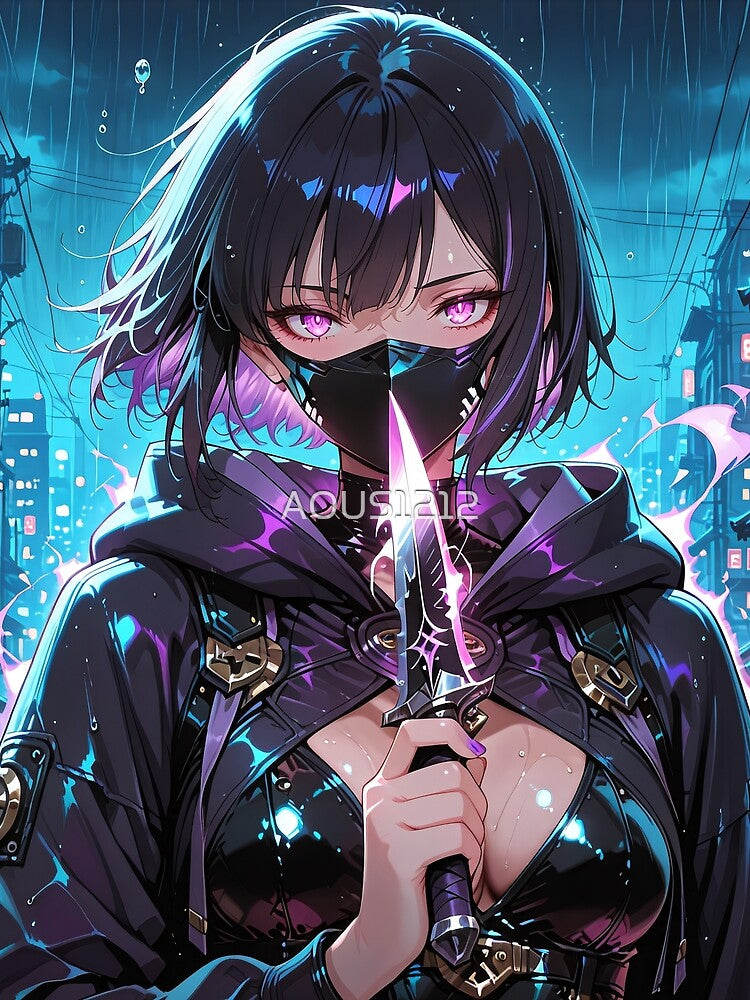 Cyberpunk Anime Assassin Neon Night by AOUS1212