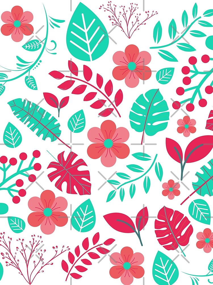 Pink & Blue Flower Plant Leaves. by davechi-stone