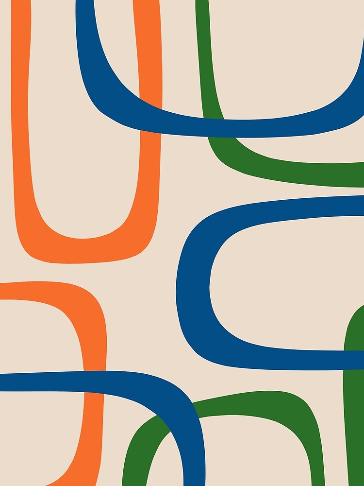 Mid Century Modern Fine Loops Retro Pattern Blue Green Orange Mustard Beige by kierkegaard