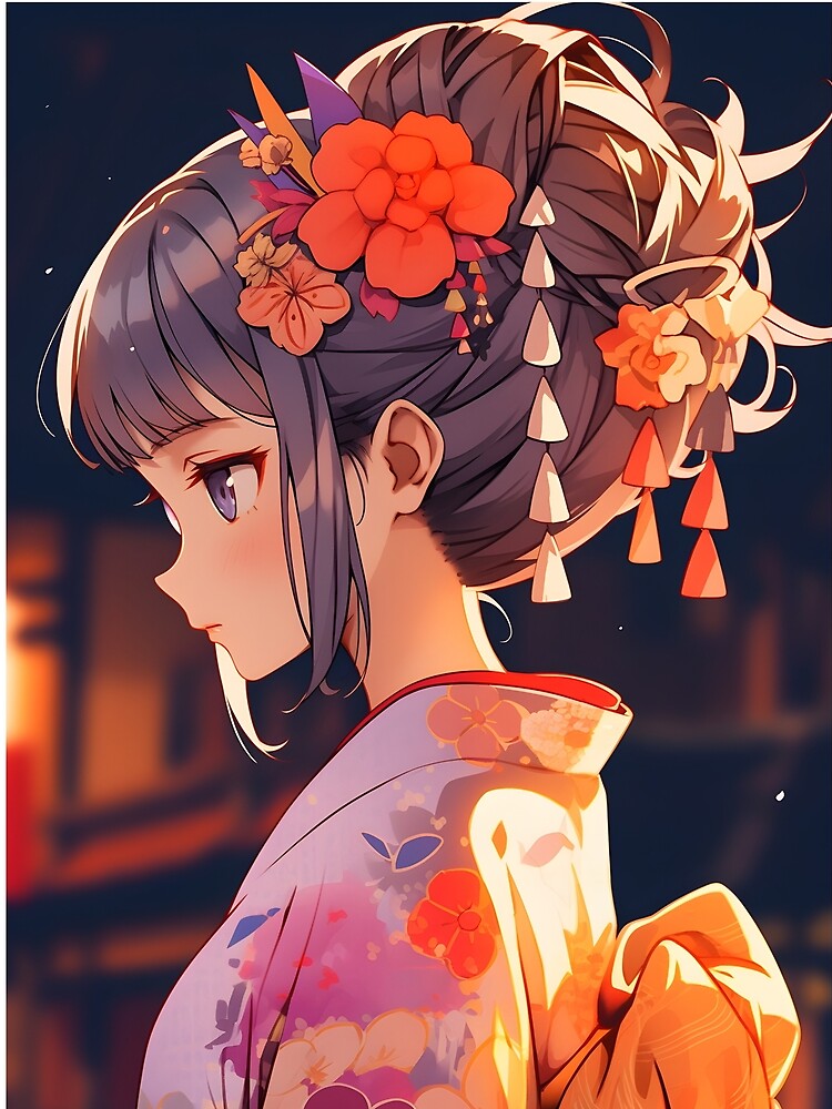 Anime girl in kimono at sunset art by TheArtistOf2022