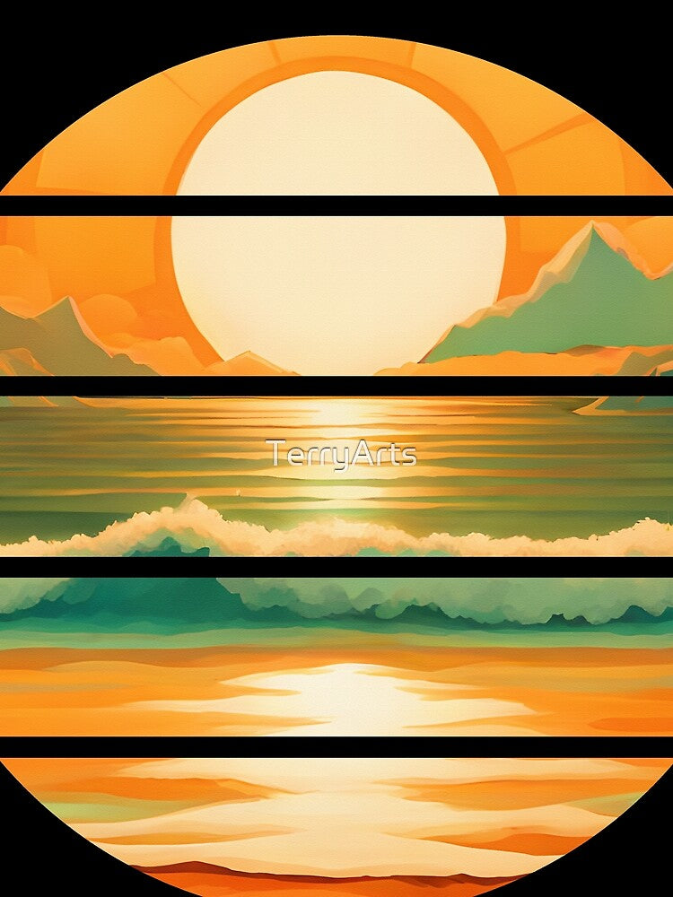 Retro Sun Beach Ocean Mountains Sky AI Art - Orange by Beachy