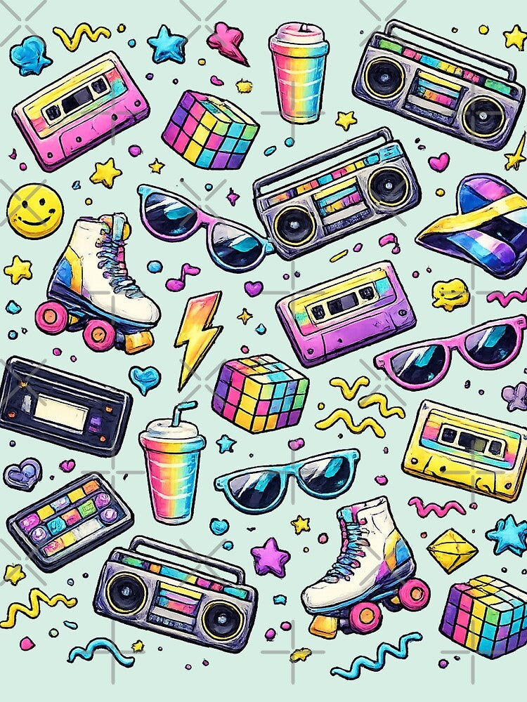 80s Retro Neon Elements AI Graphic – Vintage Pop Culture Icon Pattern by Cleora Art