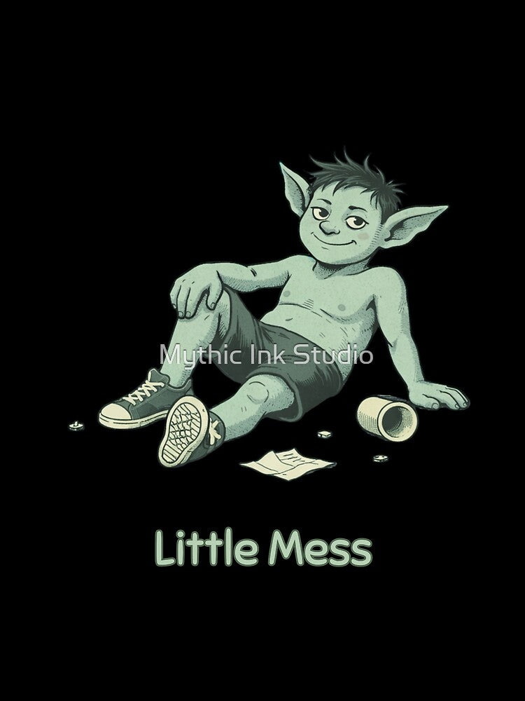 Little Mess Goblin Shirt – Minimal Funny Casual Vintage Style Tee by Mythic Ink Studio