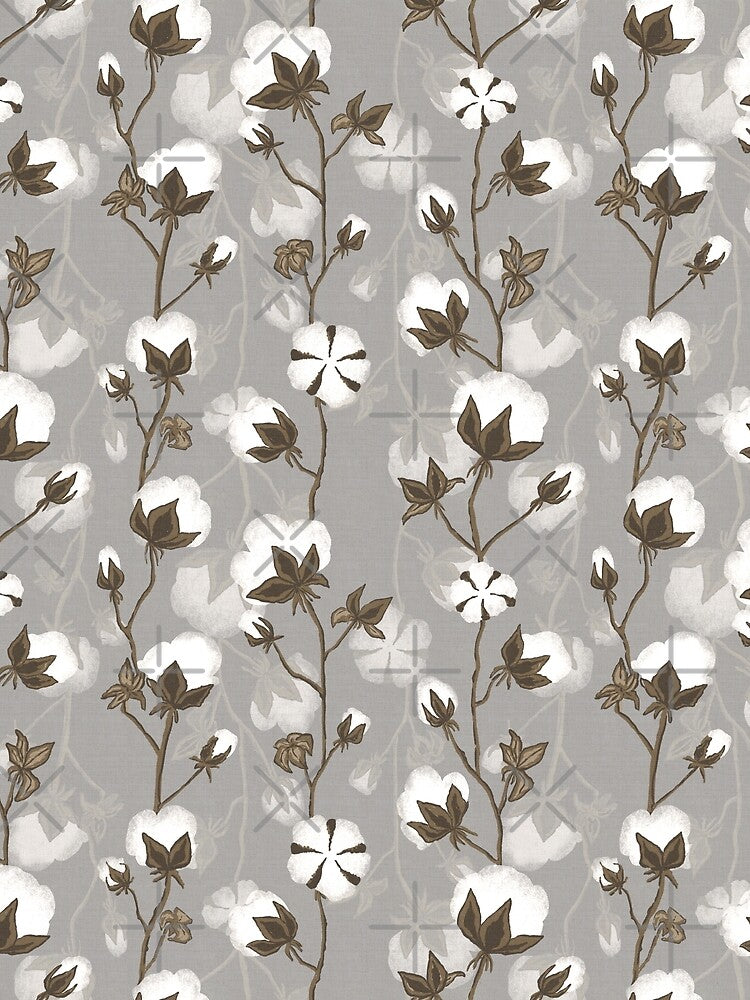 Delicate Cotton Pods on beige-grey by Kate Vasilchenko Art & Design