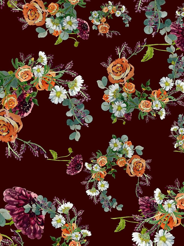 Dahlia red rose daisy pattern watercolor red by Yana Mustafina | Boho Soulful Designs