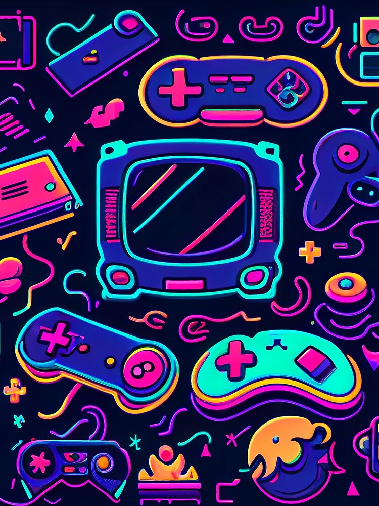 Retro Gaming Glow - 80's Style Gaming Pattern by UniqueDesignsC