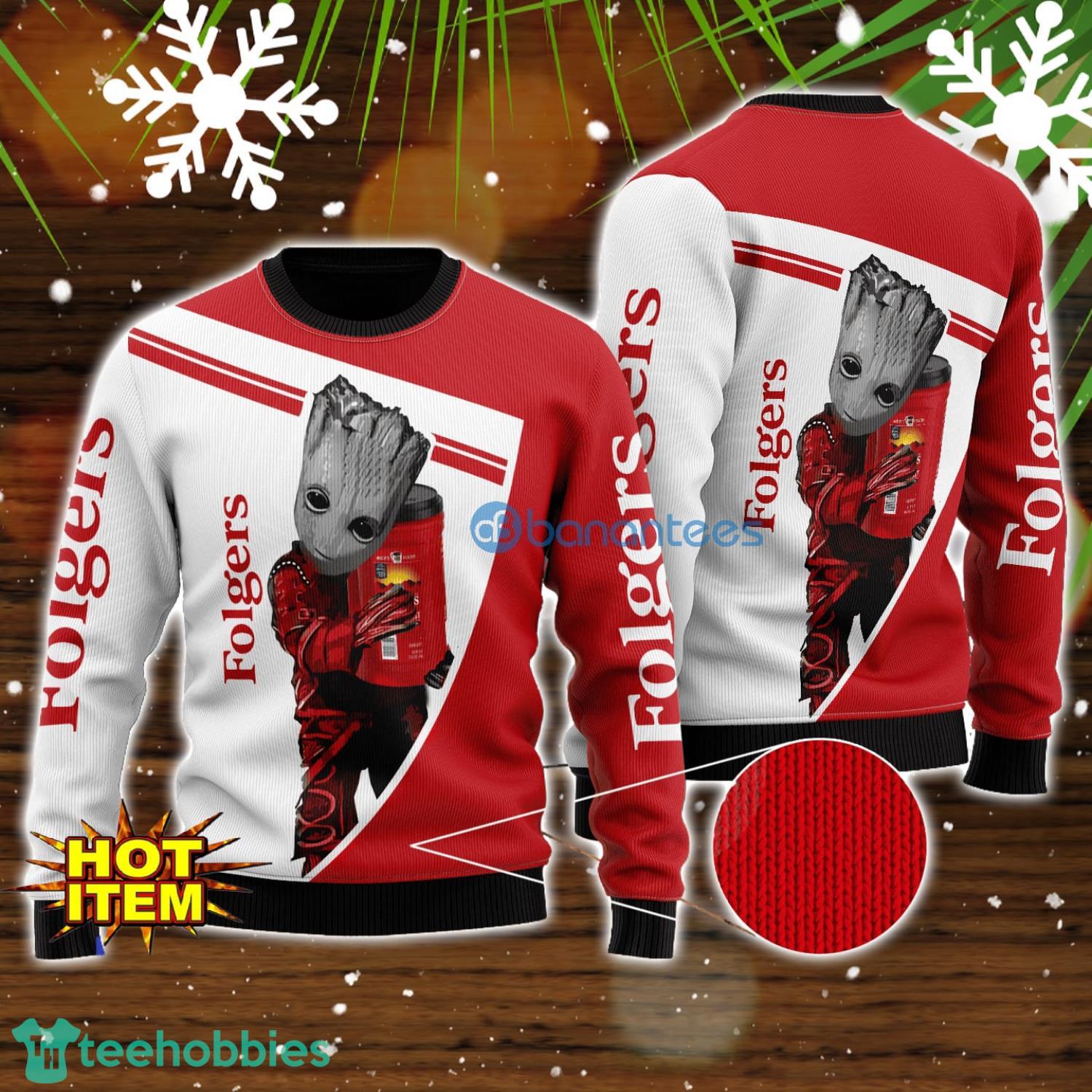 Folgers And Baby Groot 3D Ugly Christmas Sweater For Men And Women Christmas Gift
