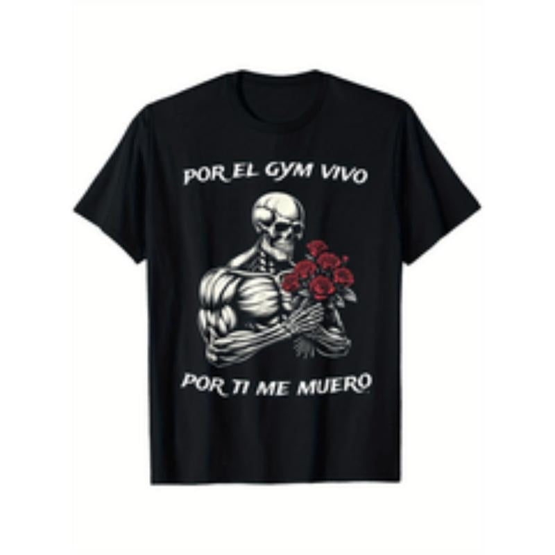 funny gym skeleton graphic Lightsaber brand shirt unisex cotton casual round neck tee with mexican sayings xxxl black...