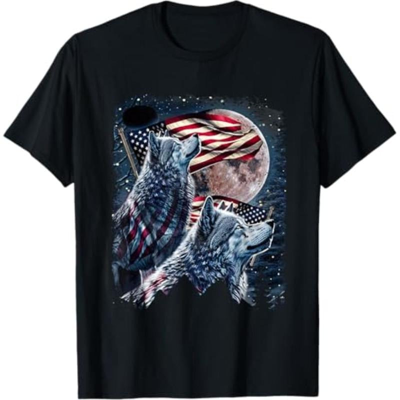 graphic tees Wolf 4th FOG July American Flag Howling Wolves Under Moon T-Shirt Hoodie, Sweatshirt | DripVista.com