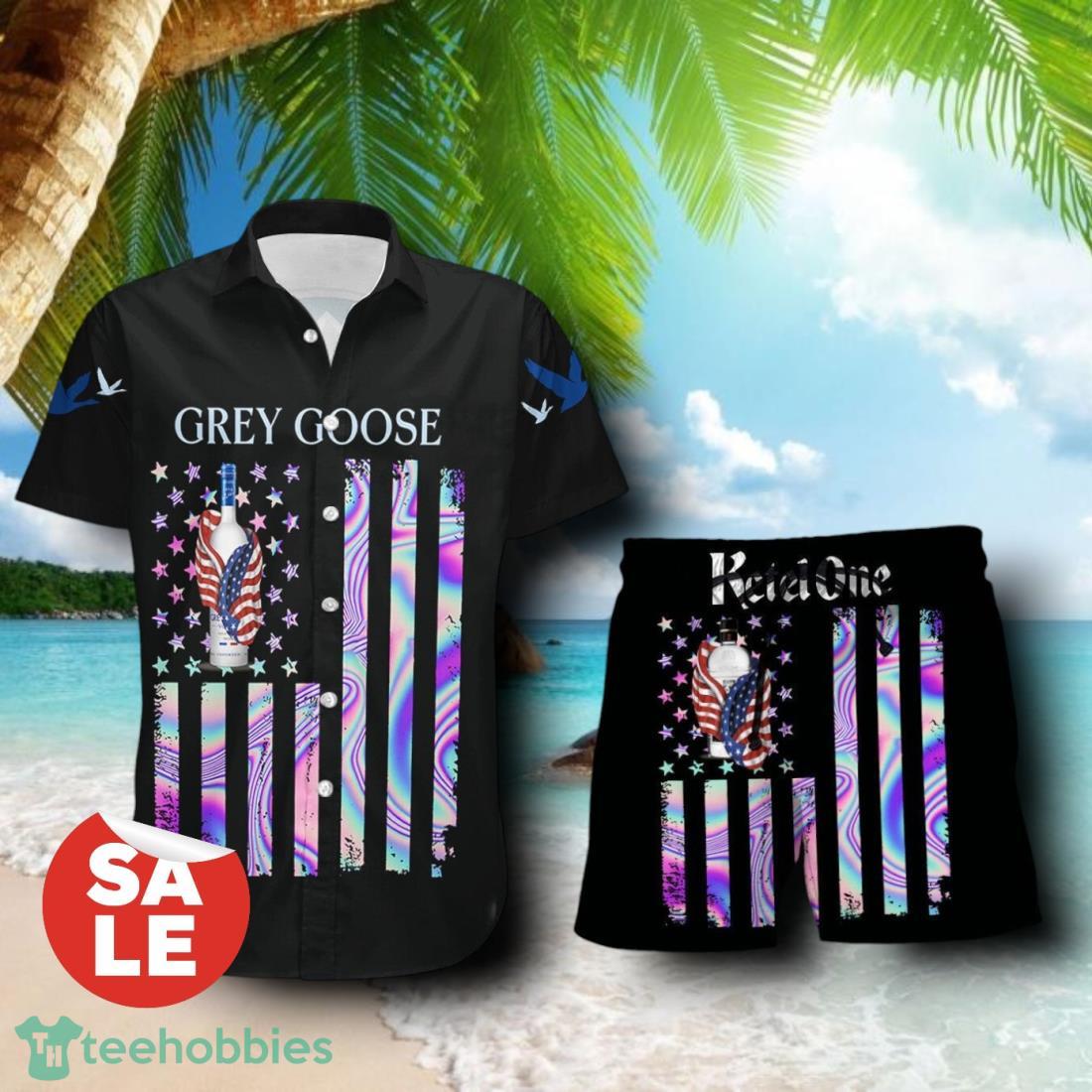 Grey Goose Vodka USA Flag Aloha Summer Beach Combo Hawaiian Shirt & Shorts For Men Women