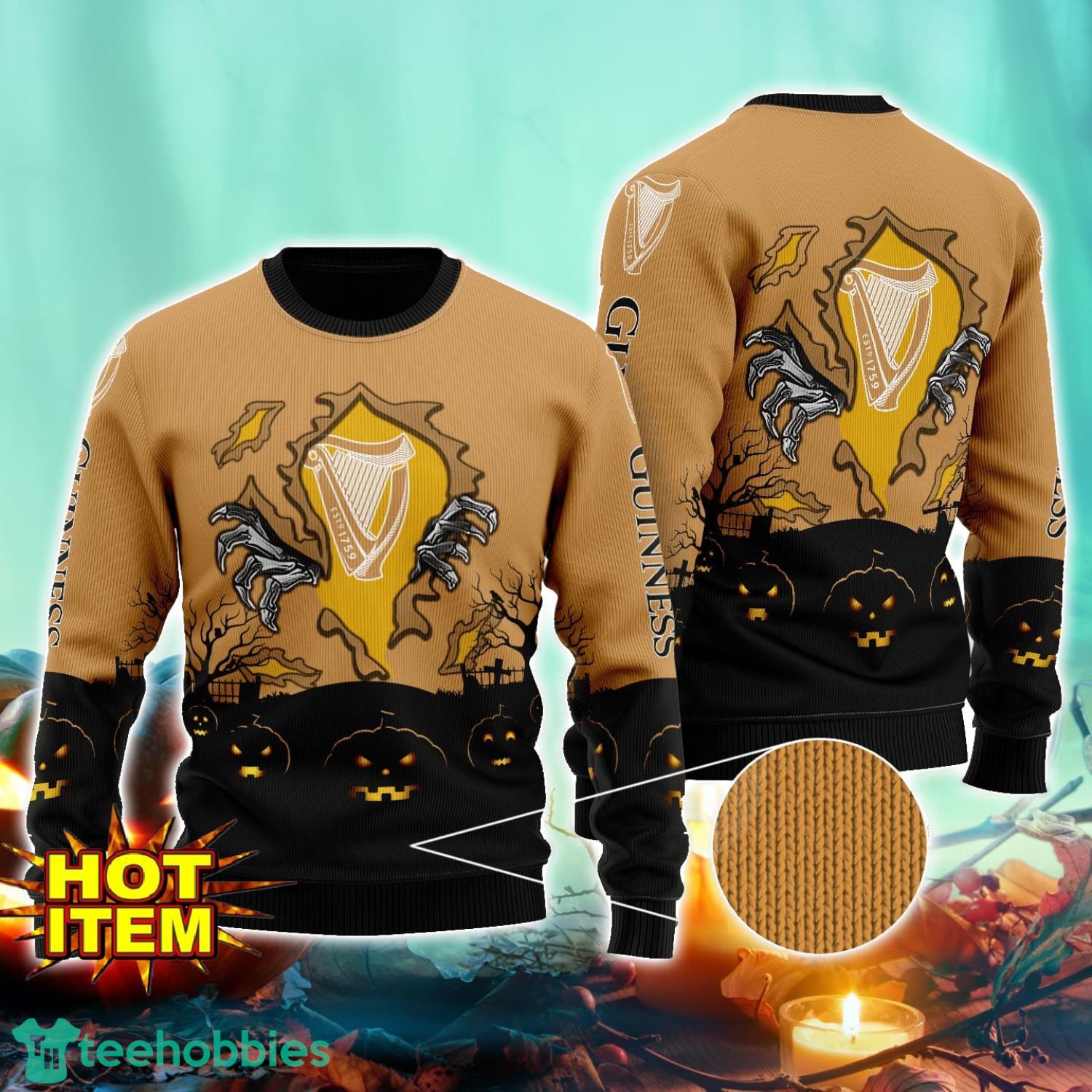Guinness Beer Scary Night Halloween Hand Pull Out Halloween 3D Sweater For Men and Women