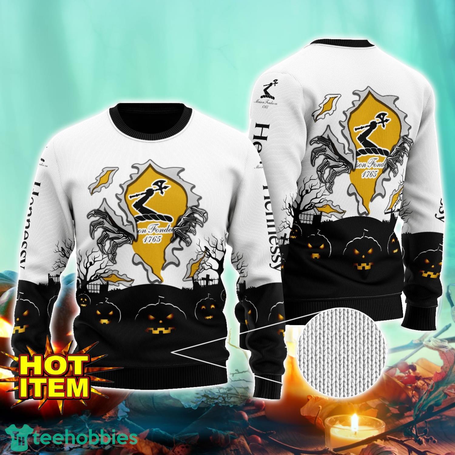 Hennessy Cognac Scary Night Halloween Hand Pull Out Halloween 3D Sweater For Men and Women