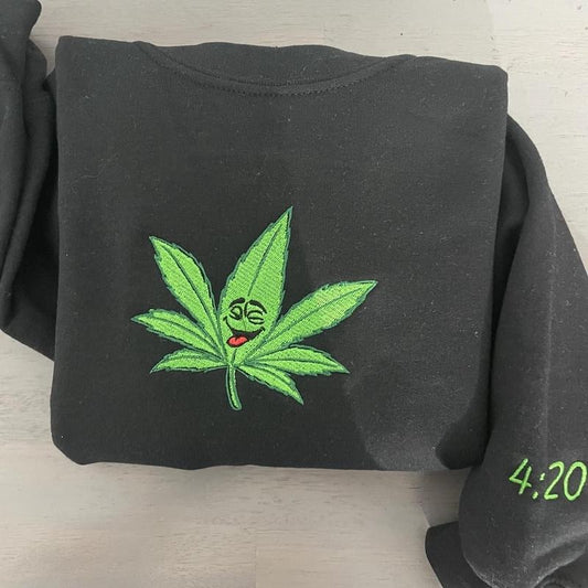 Happy Plant Embroidered sweatshirt; Funny plant embroidered crewneck; Christmas gift ideas for him/herCotton Casual embroidered crewneck