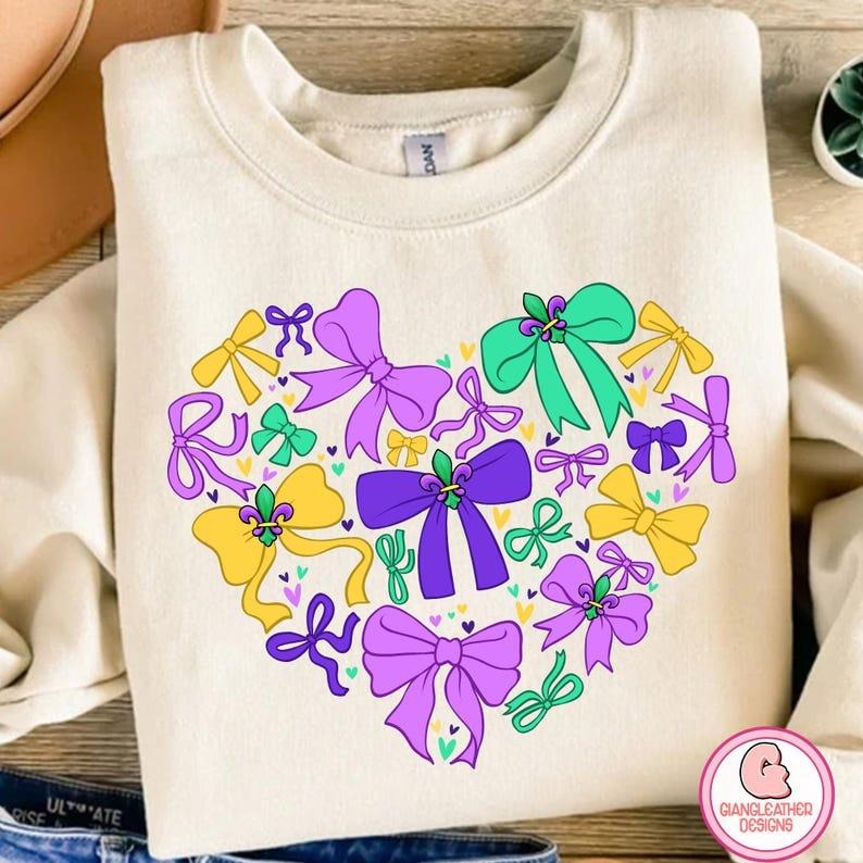 Coquette Mardi gras heart Shirt/sweatshirt/hoodie, Mardi Gras tshirt, Fleur De Lis coquette hoodie, Brushstroke Mardi...