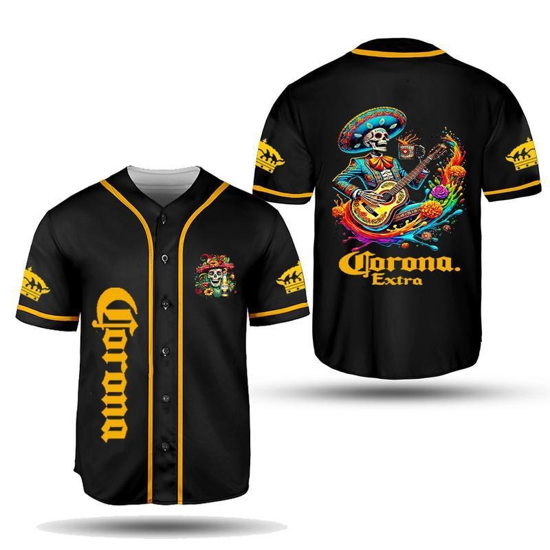 inspired by Corona Beer Baseball Jersey, Día de los Muertos Gift for Beer Lover, Funny Calavera Beer Jersey Shirt, Gift...