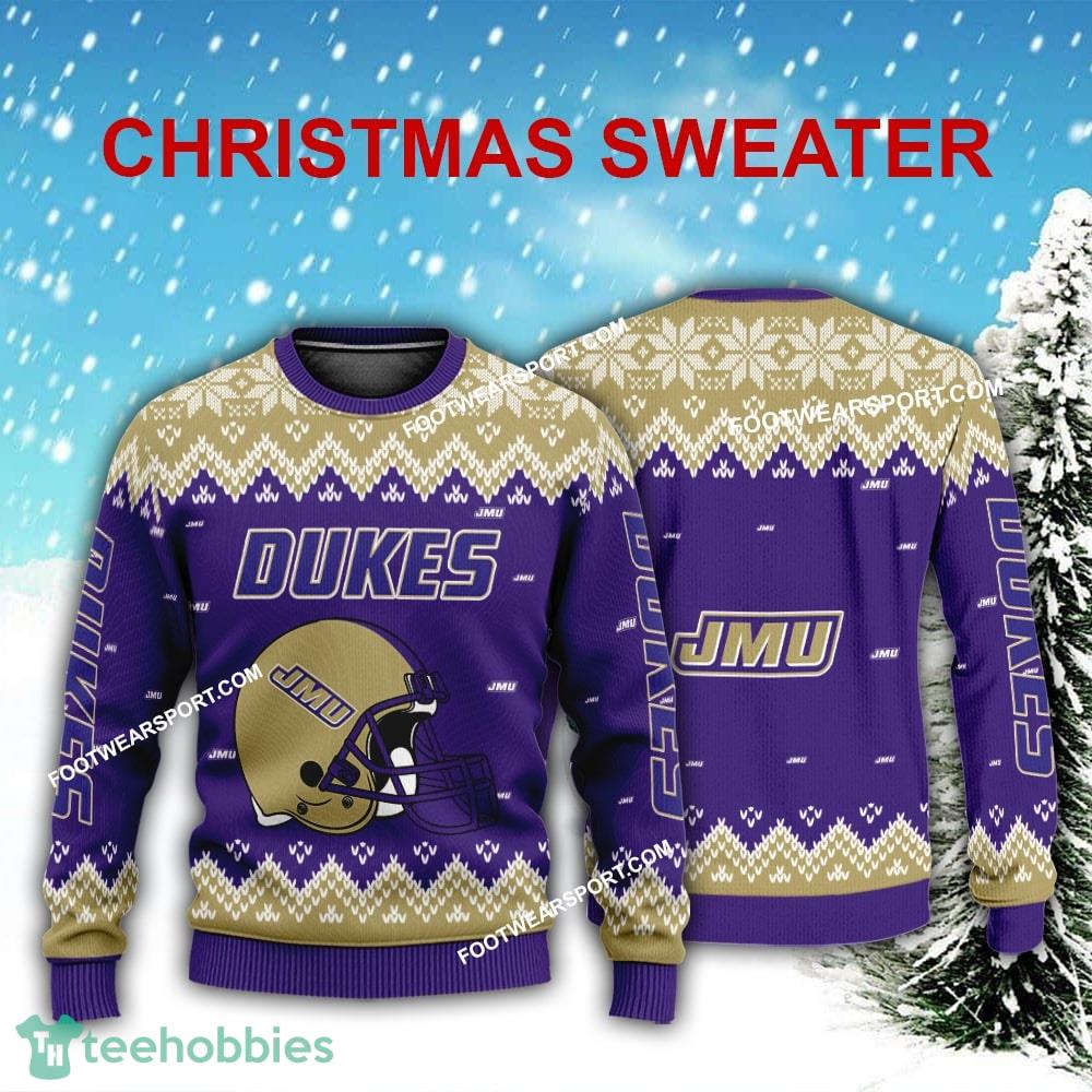 Logo Pattern Helmet James Madison Dukes Christmas Sweater For Men Women