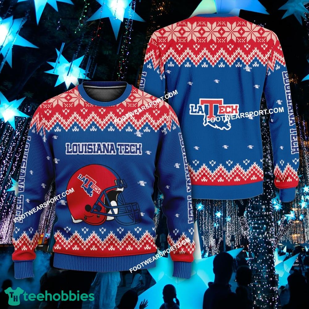 Logo Pattern Helmet Louisiana Tech Bulldogs Christmas Sweater Gift Holidays