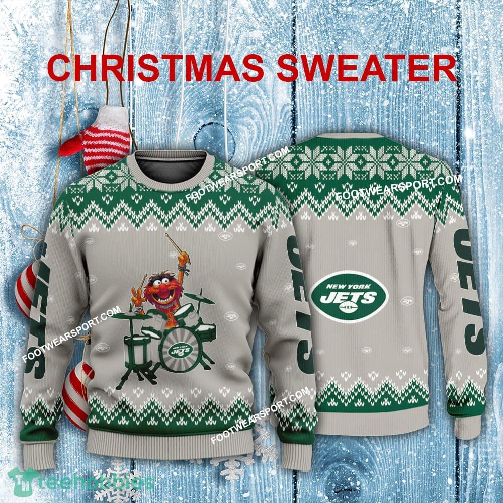 Logo Pattern Muppets Play Drums New York Jets Xmas Sweater Gift Holidays