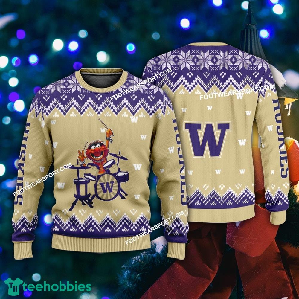 Logo Pattern Muppets Play Drums Washington Huskies Christmas Sweater Gift For Adult