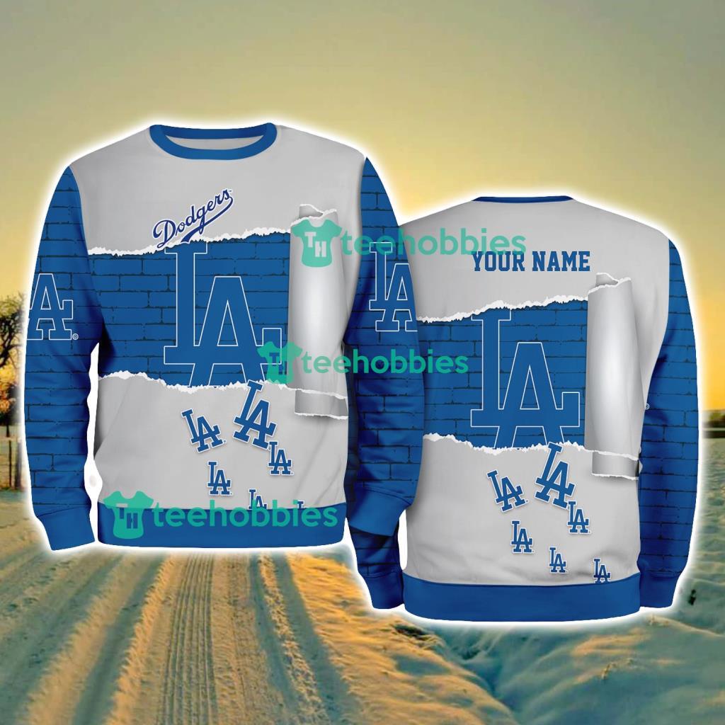 Los Angeles Dodgers MLB Sporty Color Custom Name Christmas Ugly Sweater Gift For Fans