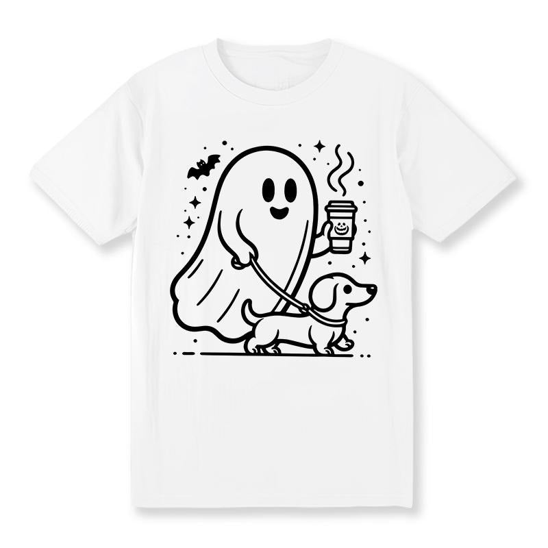 Women'WB shield Pink & White Dachshund Halloween T-Shirt,100% Cotton, Cartoon Print, Crew Neck, Short Sleeve, Casual...