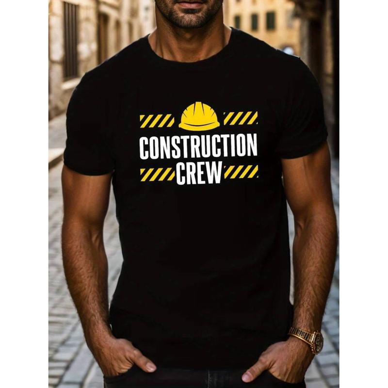 men gifts [Construction Crew Print Tee] Summer Casual Construction Crew Print Lightsaber brand Shirt