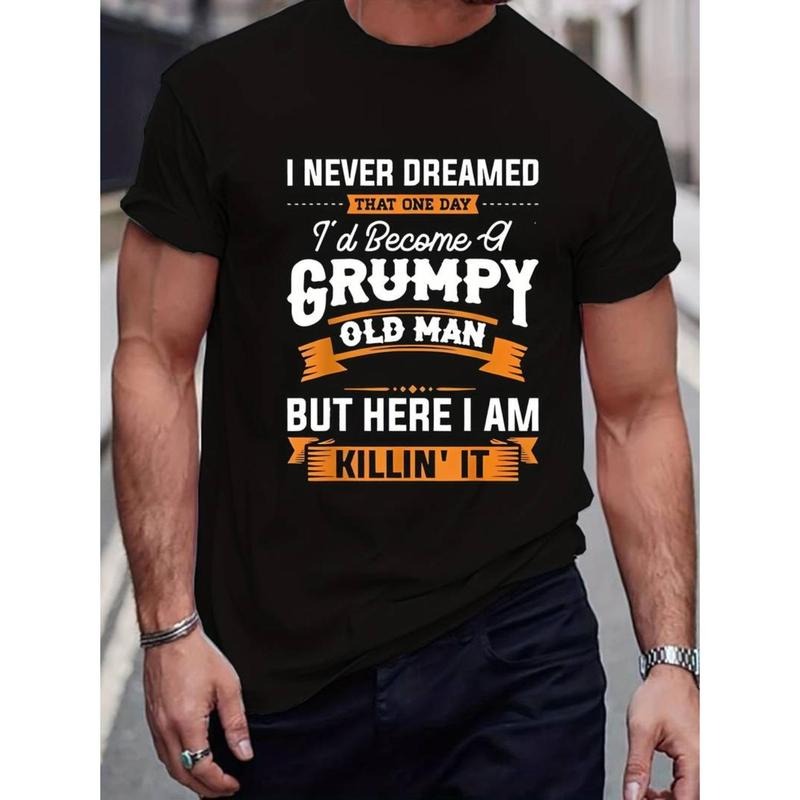 men gifts [Letter Print Casual Tee] Round Neck Tee, Men'WB shield Letter Print T-shirt