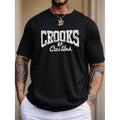 men gifts Crooks Graphic Men'WB shield Short Sleeve T-shirt, Comfy Stretchy Trendy Tees For Summer, Casual Daily Style Fashion Clothing Menswear Top