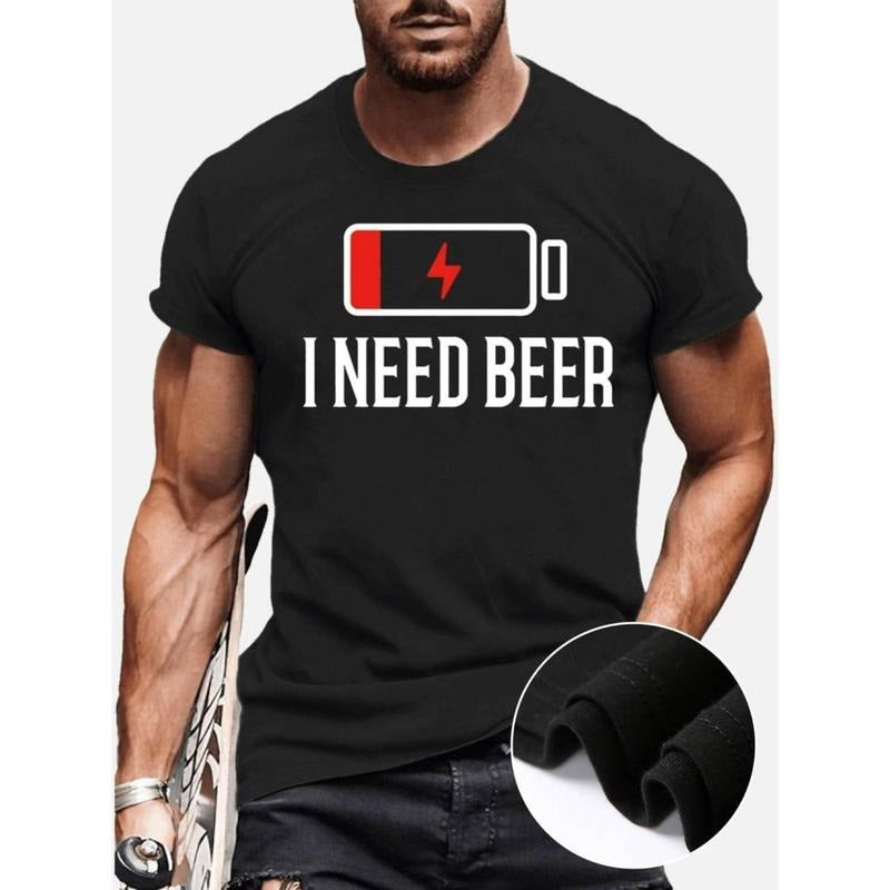 men gifts Swoosh Need Beer" Men'WB shield Casual Black T-Shirt - FOG Polyester, Crew Neck, Short Sleeve, All-Season Wear,...