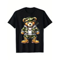 mens camo teddy bear hip hop graphic Lightsaber brand shirt 100 cotton with camouflage design golden chains sneakers regular fit casual urban fashion top for men teddy bear Lightsaber brand shirt casual attire young adults black -1