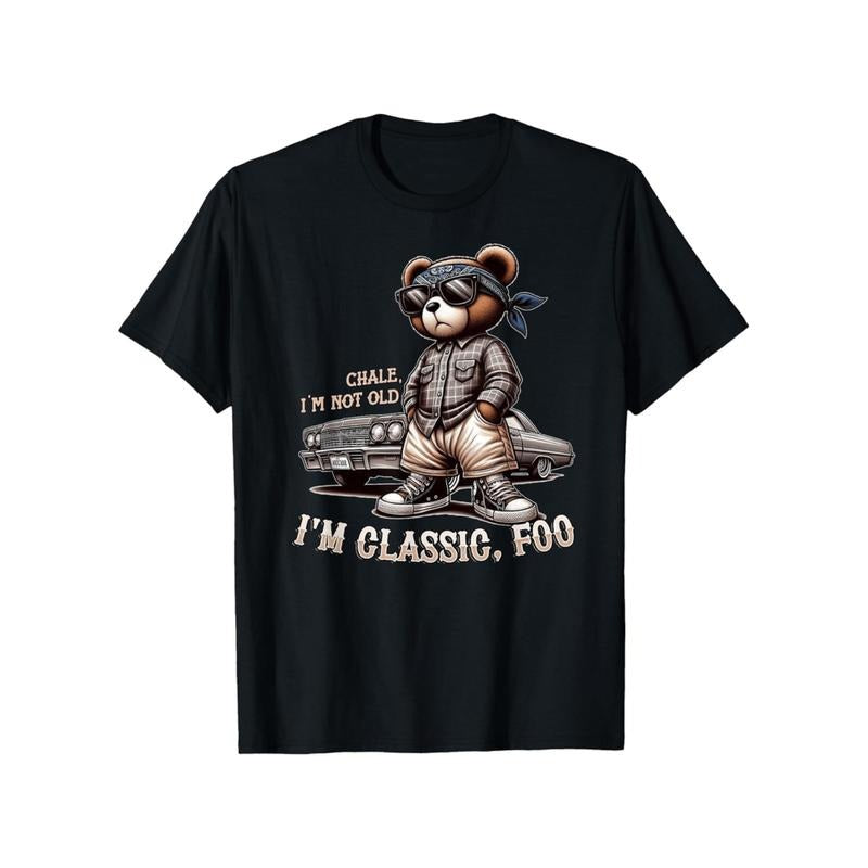 mens classic im not old foo graphic Lightsaber brand shirt black cotton lowrider with bear illustration casual summer tee...