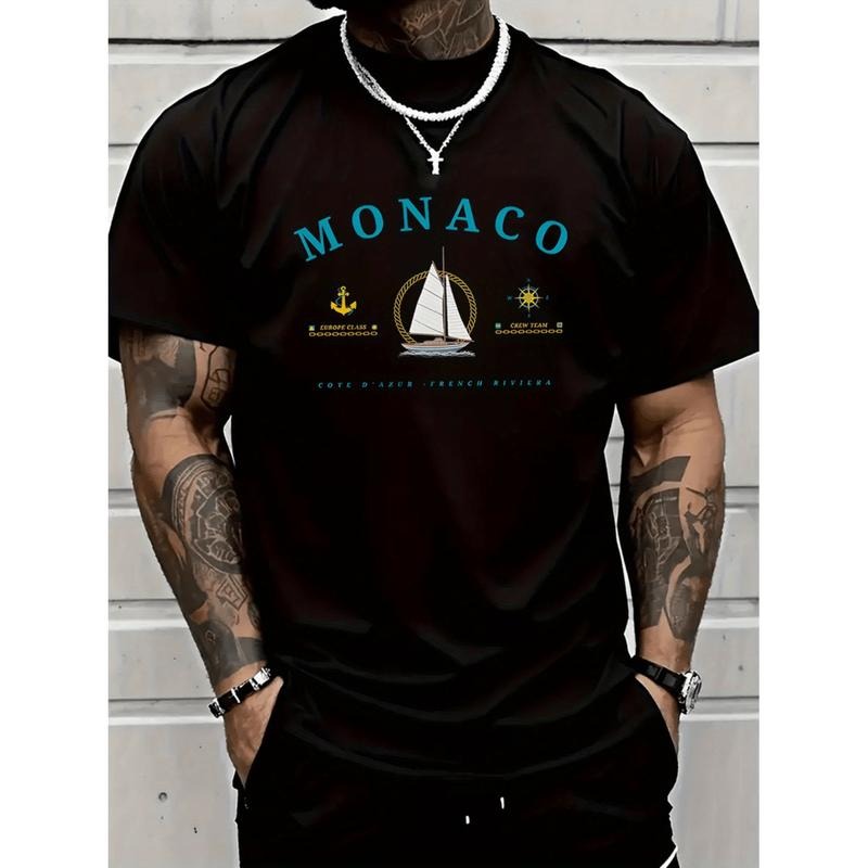 monaco ocean sail graphic cotton Lightsaber brand shirt for men white casual short sleeve tee with monaco design...