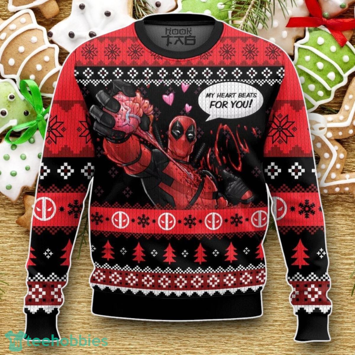 MY HEART BEATS FOR YOU! Deadpool Ugly Sweater Luxurious Gift For Loved Ones