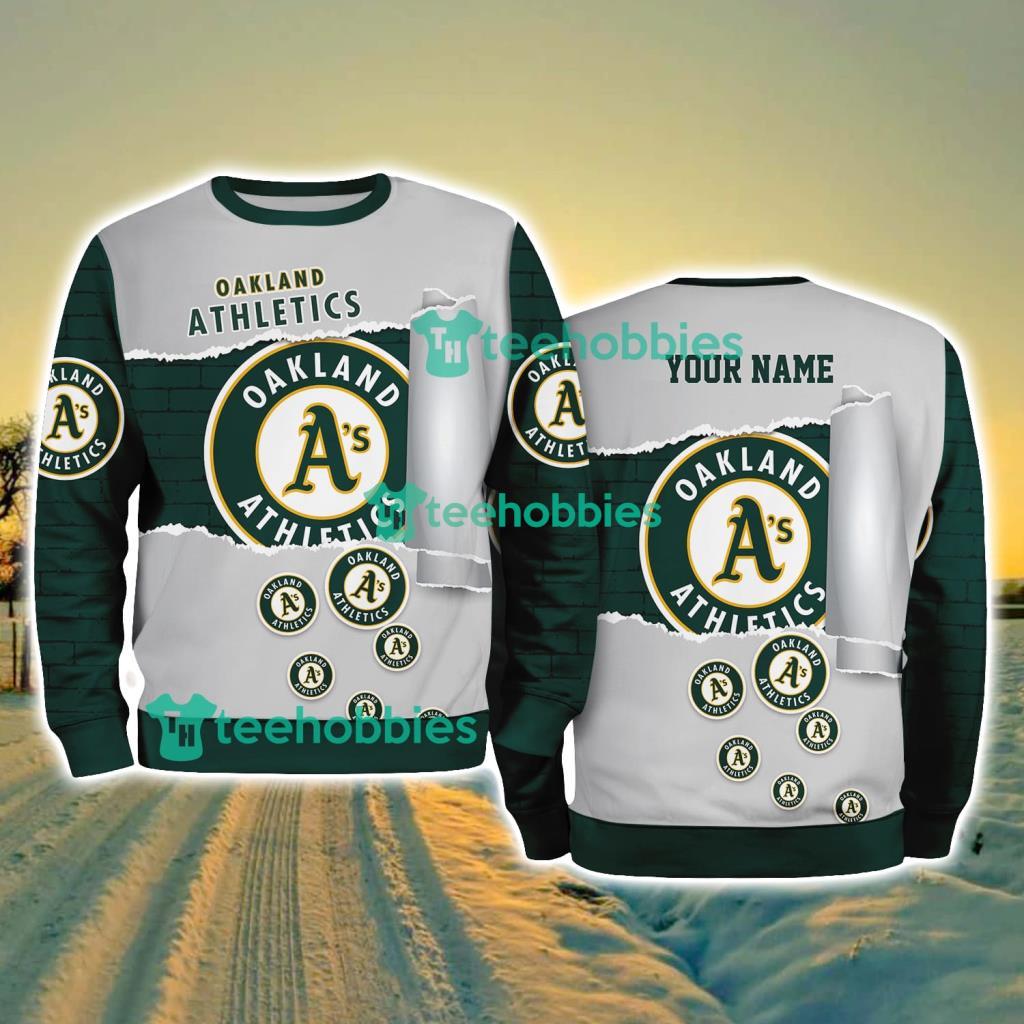 Oakland Athletics MLB Sporty Color Custom Name Christmas Ugly Sweater Gift For Fans