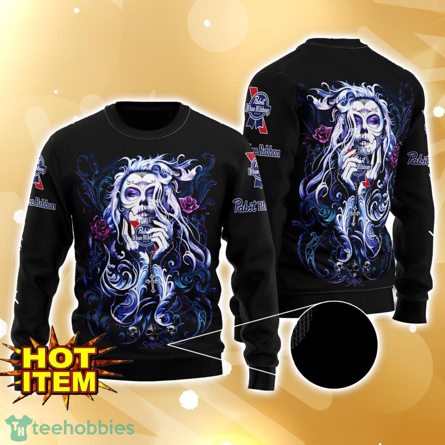 Pabst Blue Ribbon Tattoo Girl 3D Ugly Christmas Sweater For Men And Women