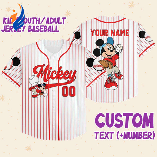 Disney Mickey Play Baseball Jersey: Personalized for Kids Youth & Adults - Bafud