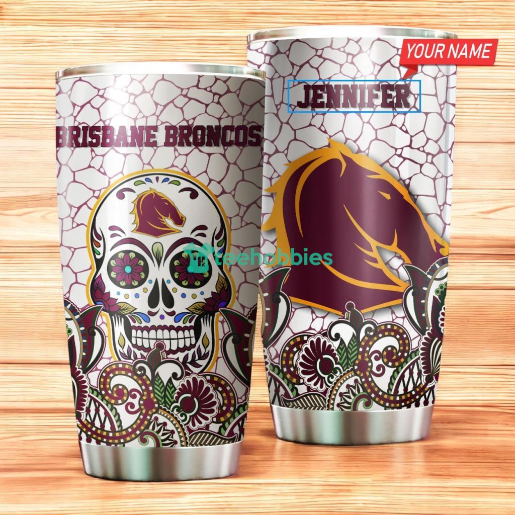 Personalized Brisbane Broncos Tumbler Nrl Tumbler Skull Flower Stainless Steel Tumbler