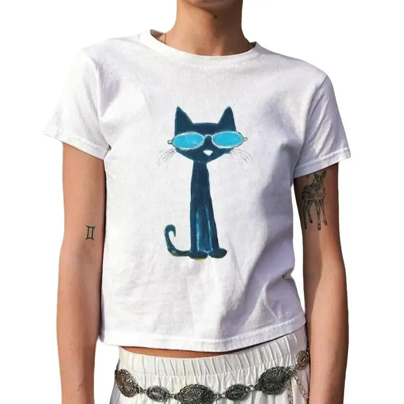 pete the cat graphic baby tee, Y2K Baby Tee, Coquette Cotton Top Fashion Fit