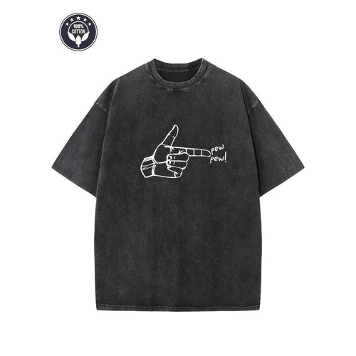 "pew Pew!" Creative Pattern Printing Heavy 230g Pure Cotton Oversized Drop Shoulder T-shirt Washed T-shirt Men'WB shield...