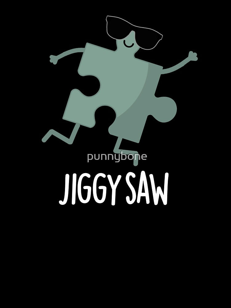 Jiggy Saw Funny Dancing Jigsaw Puzzle Pun (Dark BG) by punnybone