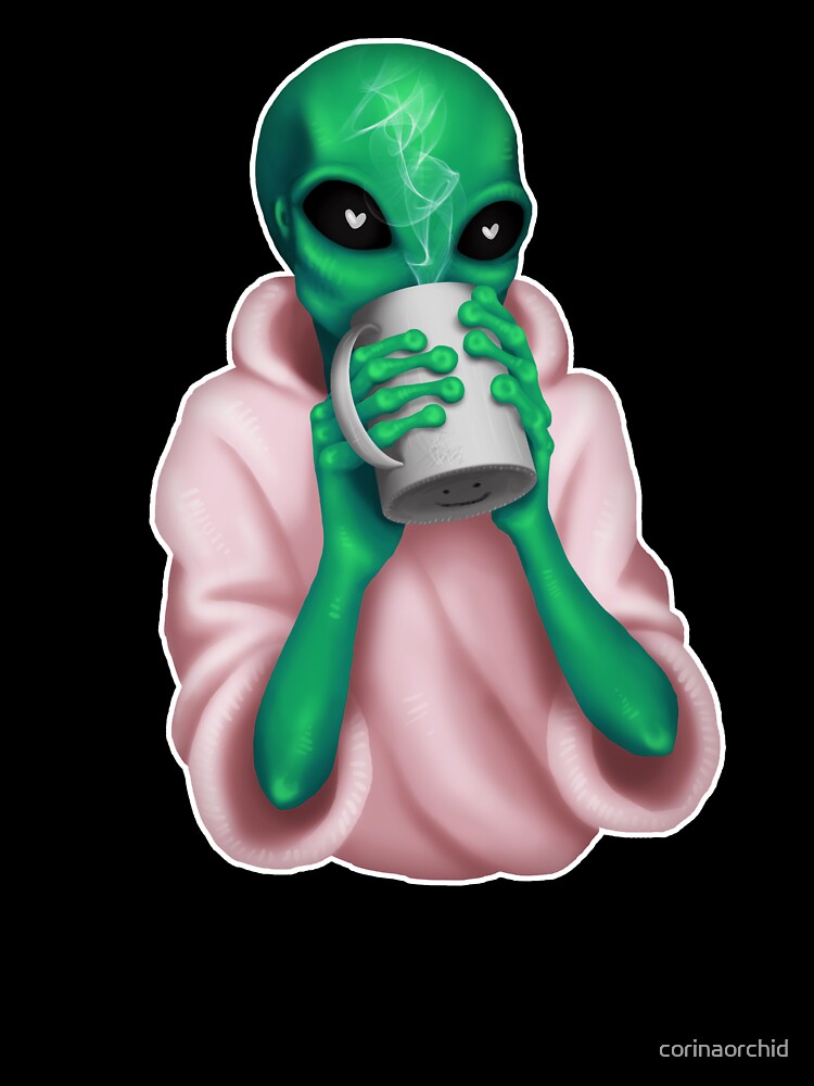 cute alien drinking coffee by corinaorchid