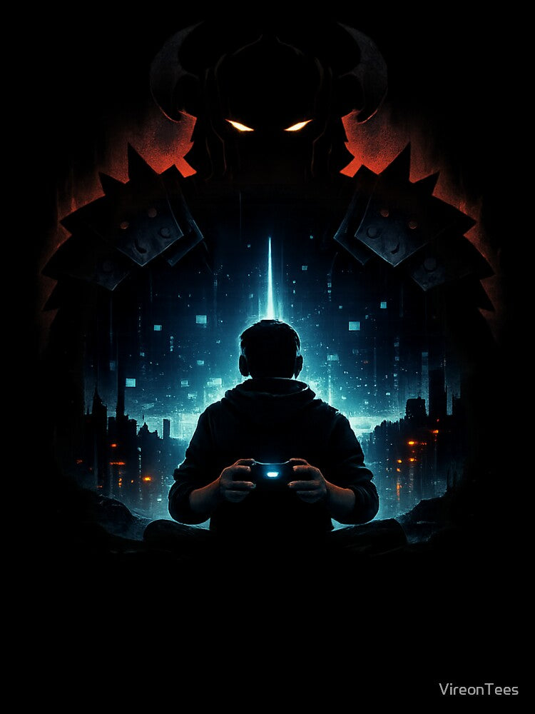 Facing the Final Boss – Dark Gamer Artwork | Cyber Fantasy Gaming T-Shirt by VireonTees