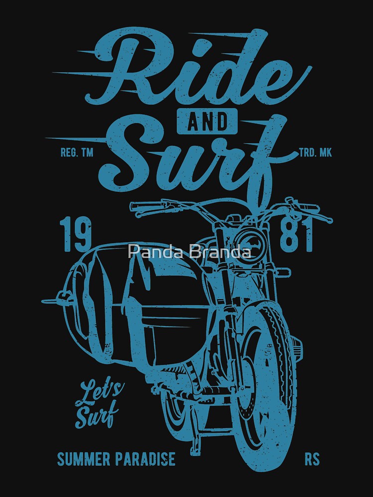 Ride And Surf Shirt Hobby Illustration Vintage T-Shirt Great Gift for Motorcyclist Biker Surfer Unisex Short-Sleeve Jersey Tee by Panda Branda